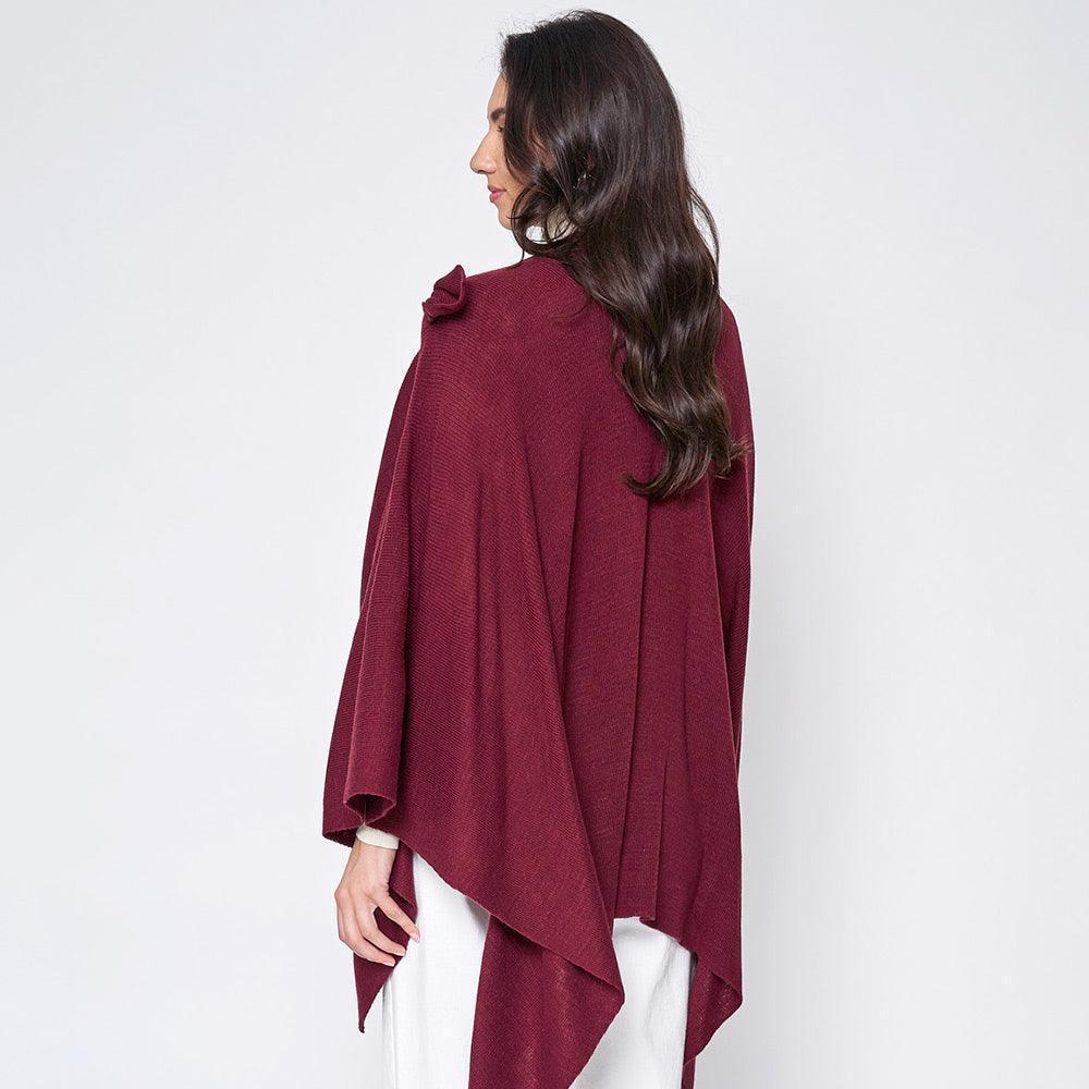 Burgundy Shoulder Strap Solid Ruana Poncho - Jewelry Store by Erik Rayo