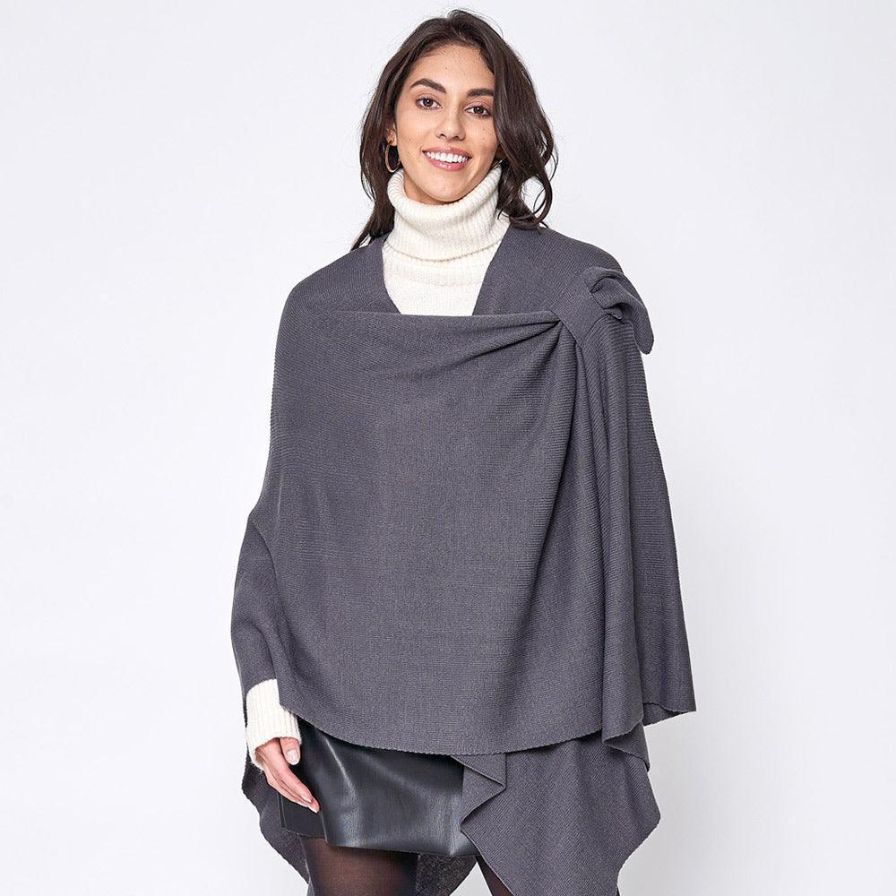Charcoal Shoulder Strap Solid Ruana Poncho - Jewelry Store by Erik Rayo