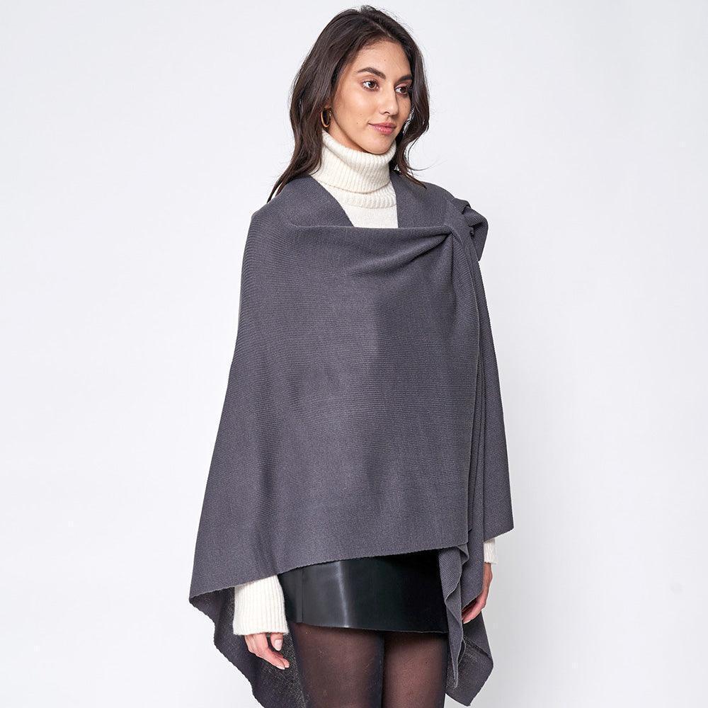 Charcoal Shoulder Strap Solid Ruana Poncho - Jewelry Store by Erik Rayo