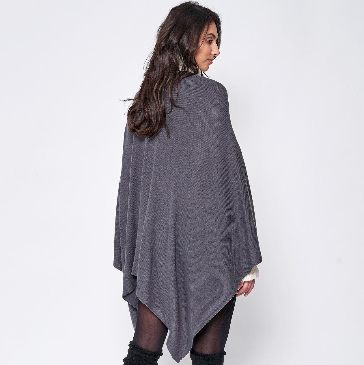 Charcoal Shoulder Strap Solid Ruana Poncho - Jewelry Store by Erik Rayo