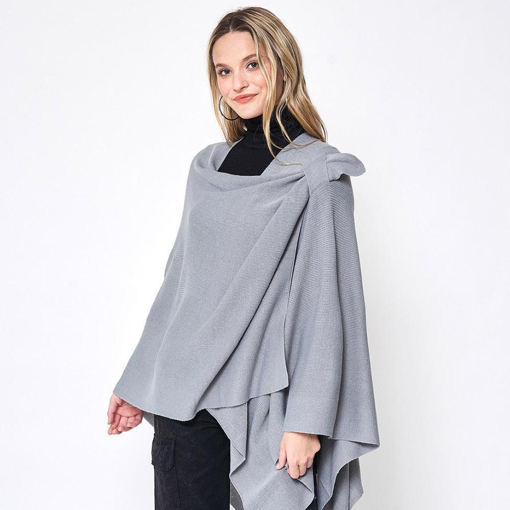 Gray Shoulder Strap Solid Ruana Poncho - Jewelry Store by Erik Rayo