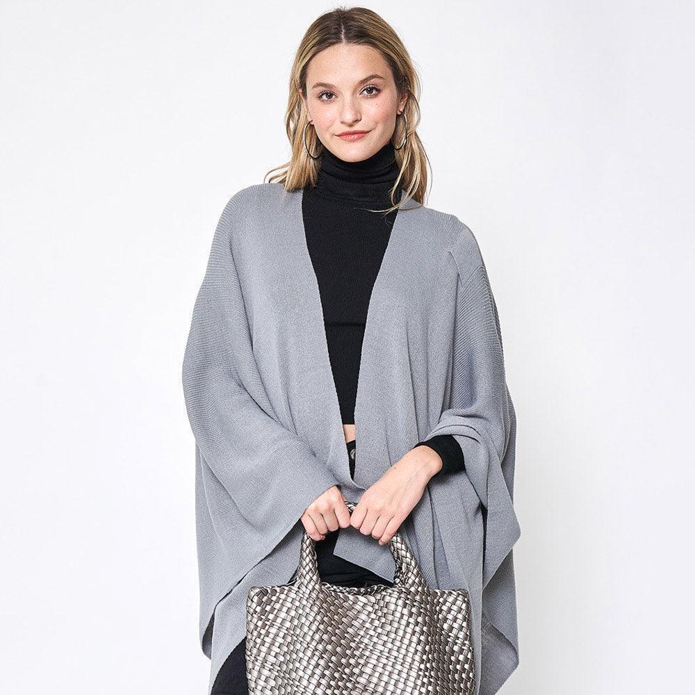 Gray Shoulder Strap Solid Ruana Poncho - Jewelry Store by Erik Rayo