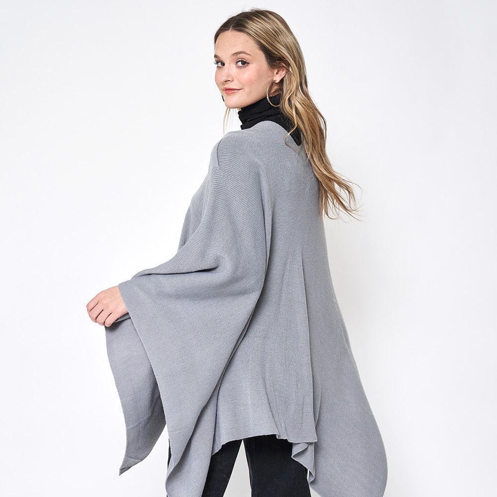 Gray Shoulder Strap Solid Ruana Poncho - Jewelry Store by Erik Rayo