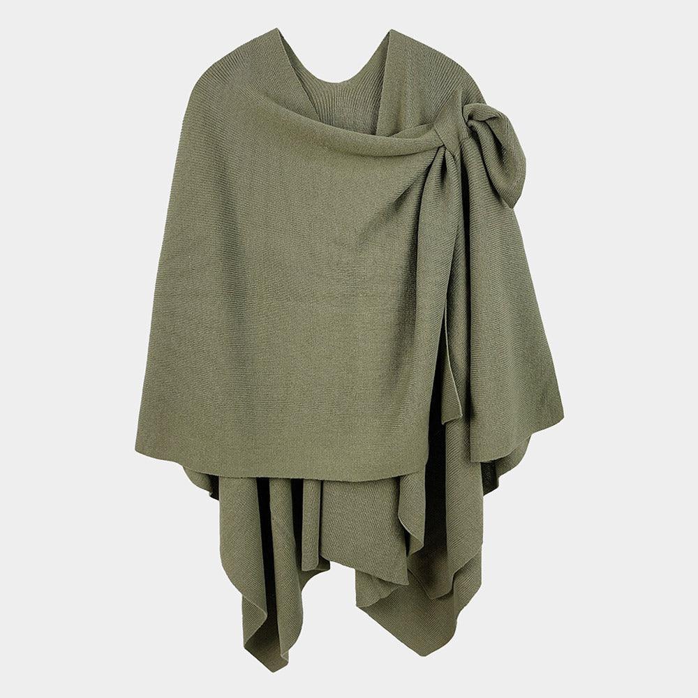 Olive Green Shoulder Strap Solid Ruana Poncho - Jewelry Store by Erik Rayo