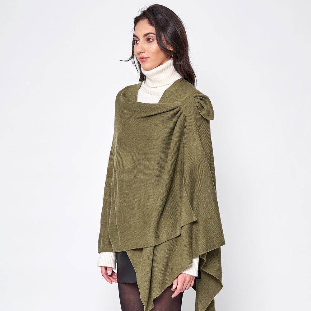 Olive Green Shoulder Strap Solid Ruana Poncho - Jewelry Store by Erik Rayo