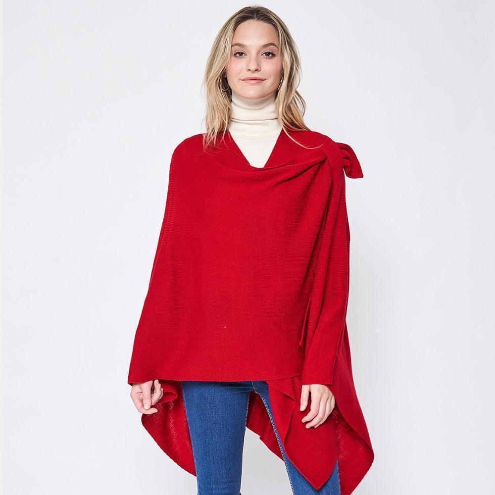 Red Shoulder Strap Solid Ruana Poncho - Jewelry Store by Erik Rayo