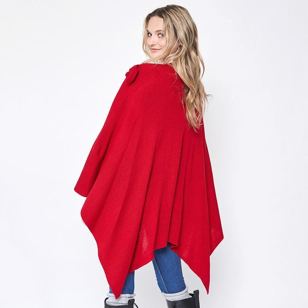 Red Shoulder Strap Solid Ruana Poncho - Jewelry Store by Erik Rayo