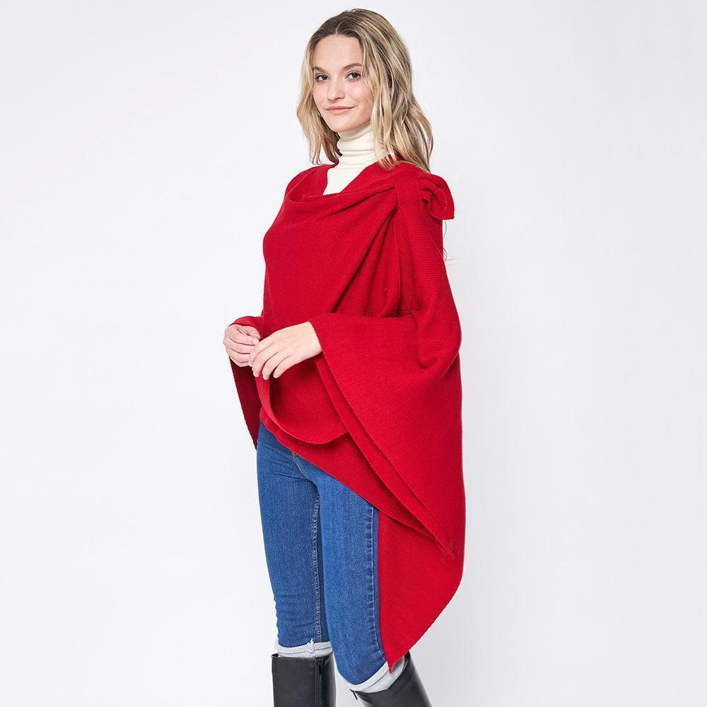 Red Shoulder Strap Solid Ruana Poncho - Jewelry Store by Erik Rayo