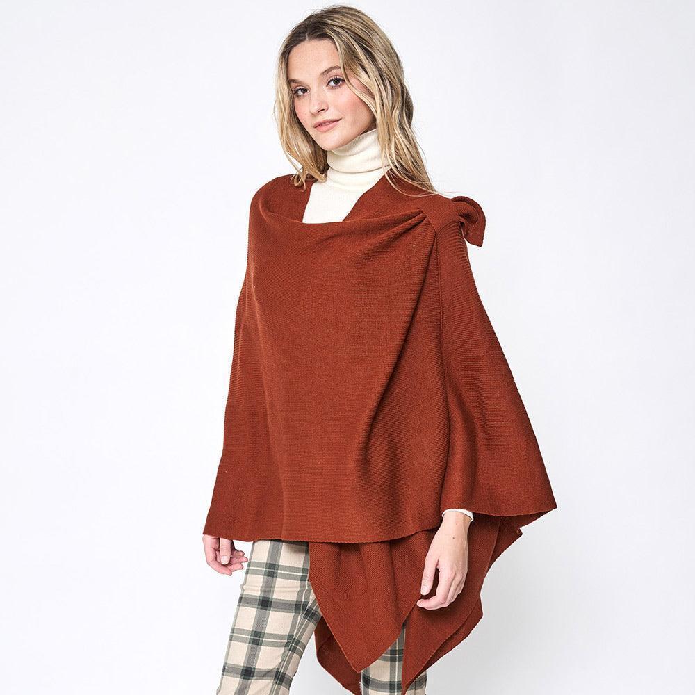 Rust Shoulder Strap Solid Ruana Poncho - Jewelry Store by Erik Rayo
