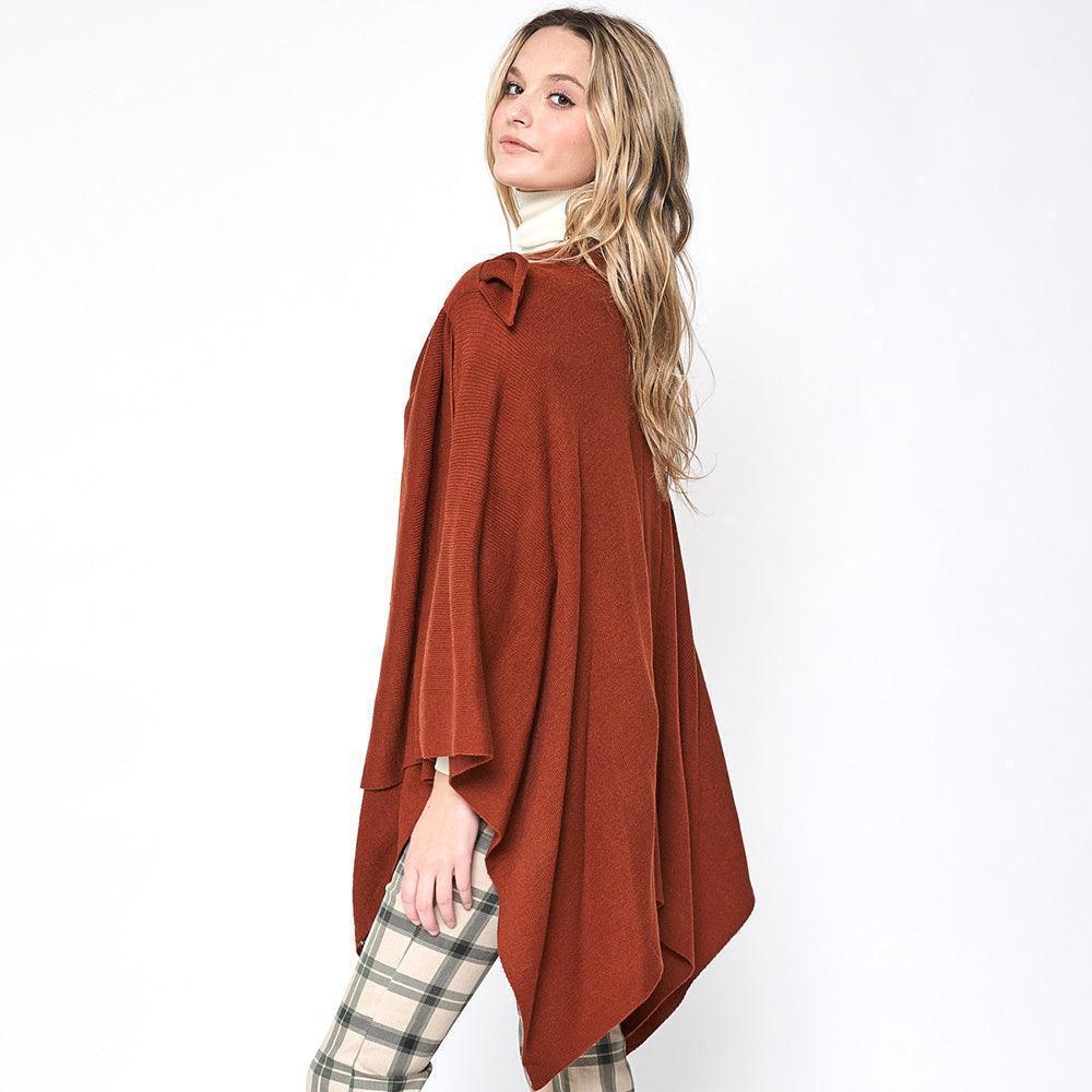 Rust Shoulder Strap Solid Ruana Poncho - Jewelry Store by Erik Rayo