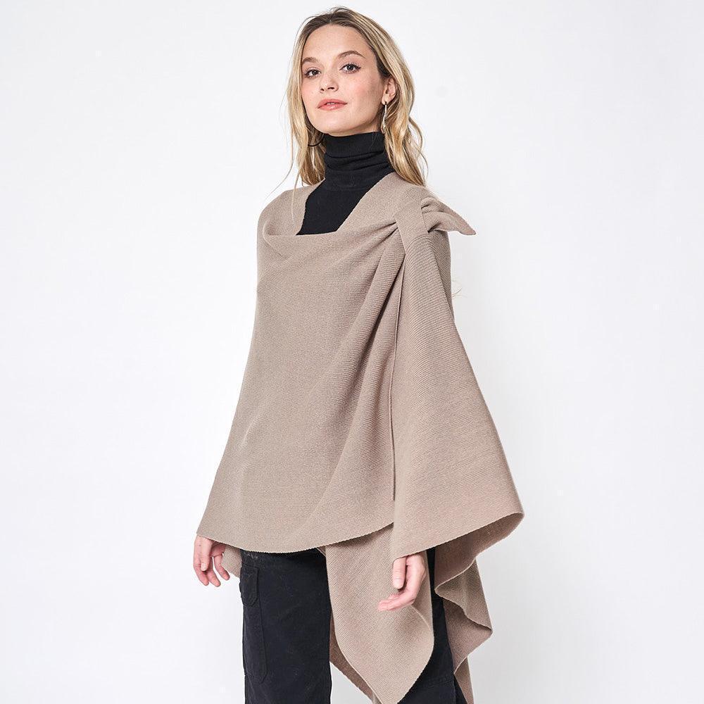 Taupe Shoulder Strap Solid Ruana Poncho - Jewelry Store by Erik Rayo