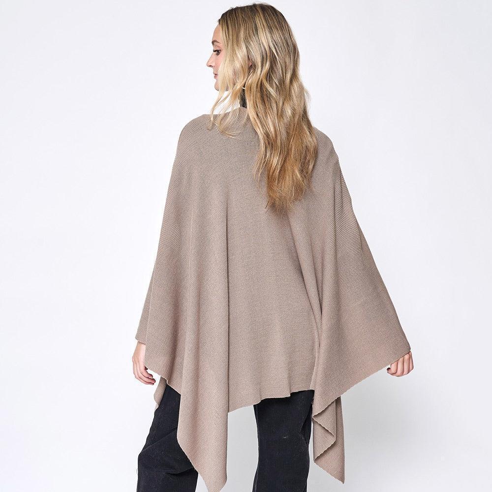 Taupe Shoulder Strap Solid Ruana Poncho - Jewelry Store by Erik Rayo