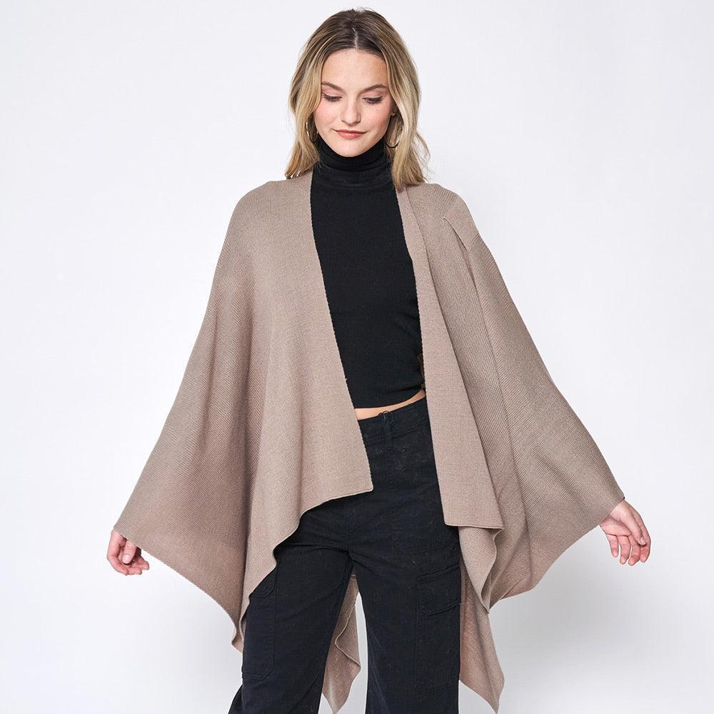 Taupe Shoulder Strap Solid Ruana Poncho - Jewelry Store by Erik Rayo