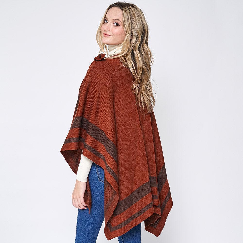 Rust Striped Shoulder Strap Ruana Poncho - Jewelry Store by Erik Rayo