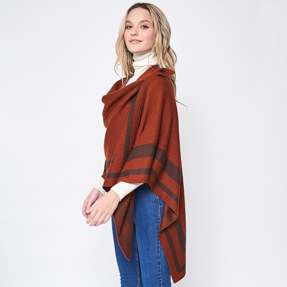 Rust Striped Shoulder Strap Ruana Poncho - Jewelry Store by Erik Rayo