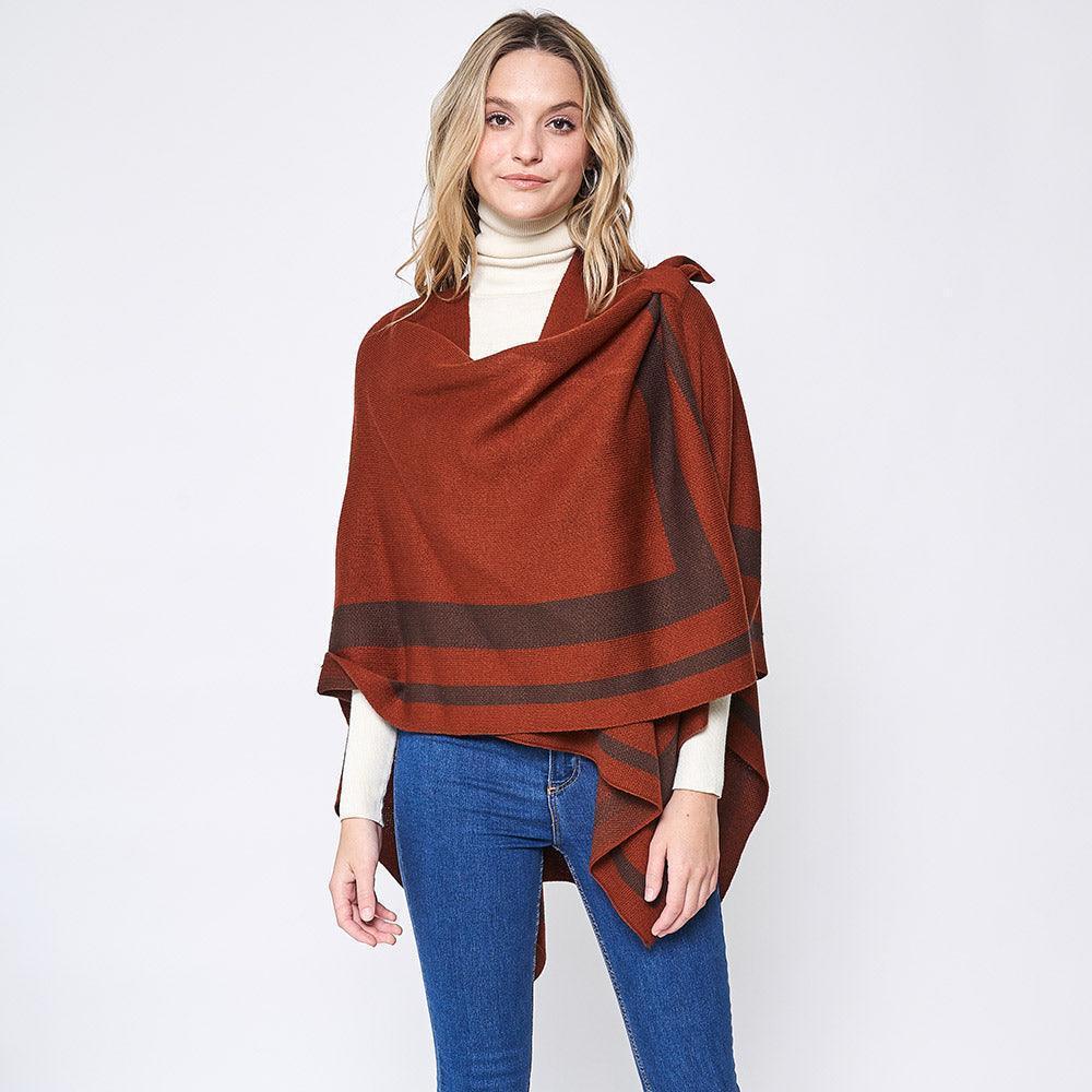 Rust Striped Shoulder Strap Ruana Poncho - Jewelry Store by Erik Rayo