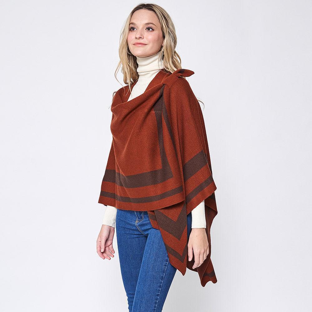 Rust Striped Shoulder Strap Ruana Poncho - Jewelry Store by Erik Rayo