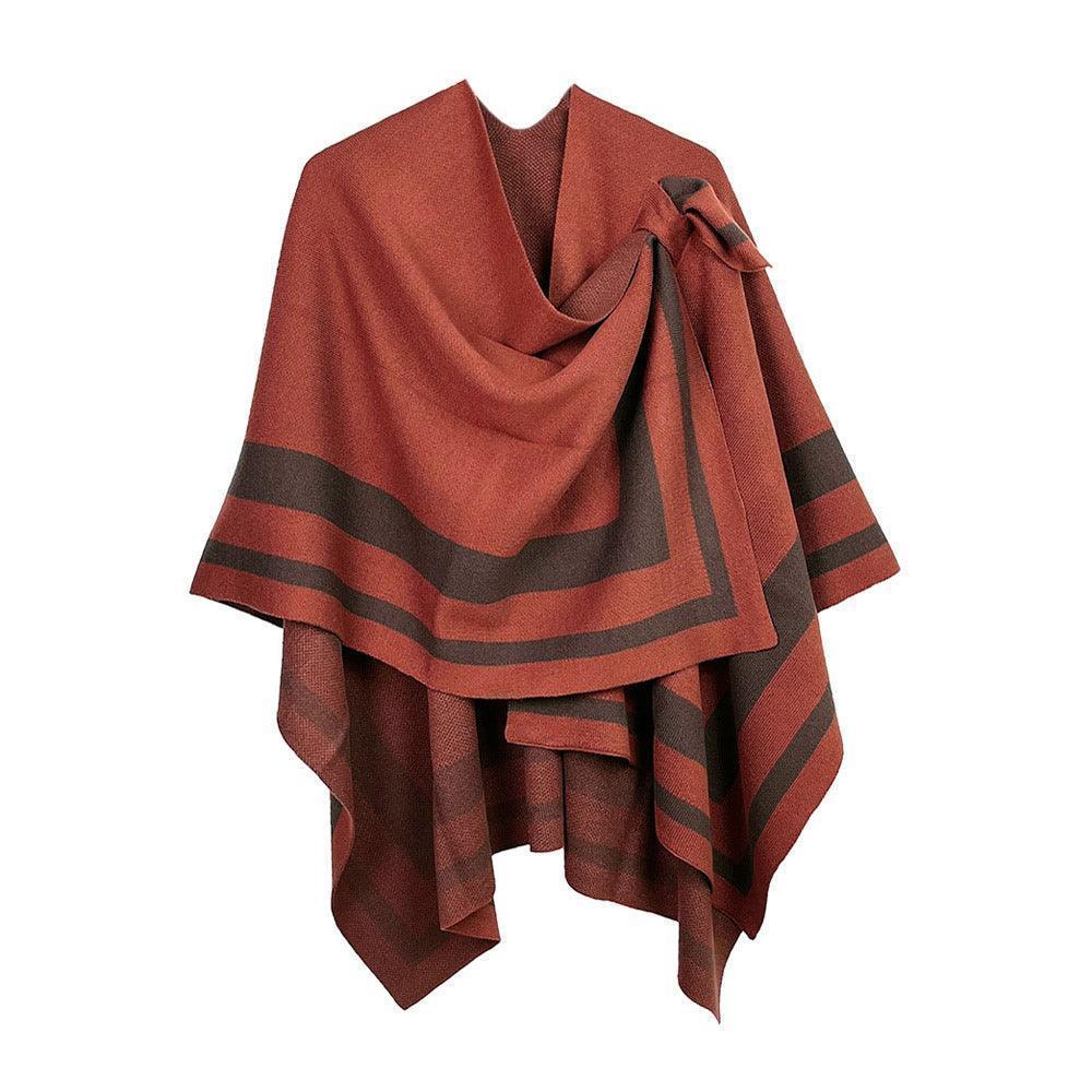 Rust Striped Shoulder Strap Ruana Poncho - Jewelry Store by Erik Rayo