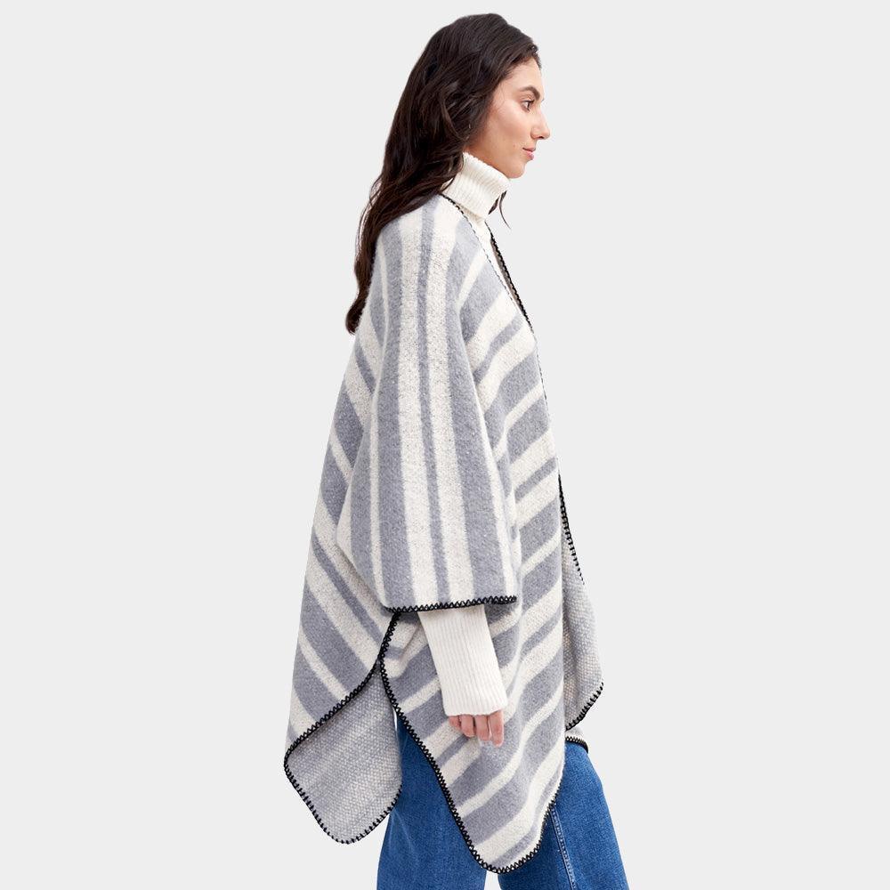 Gray Striped Cozy Two Tone Knit Kimono Poncho - Jewelry Store by Erik Rayo