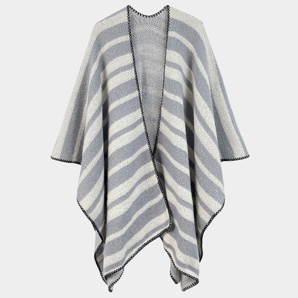 Gray Striped Cozy Two Tone Knit Kimono Poncho - Jewelry Store by Erik Rayo