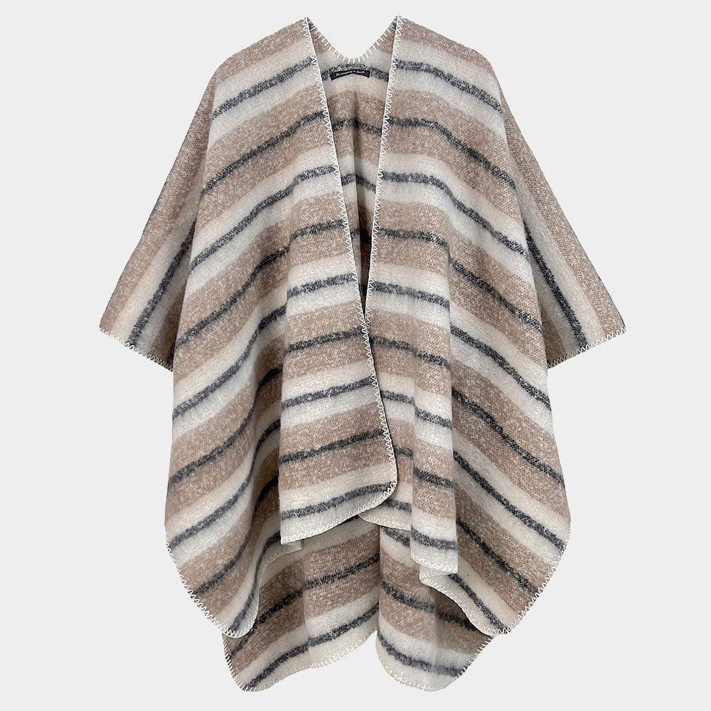 Brown Cozy Striped Three Tone Ruana Poncho - Jewelry Store by Erik Rayo