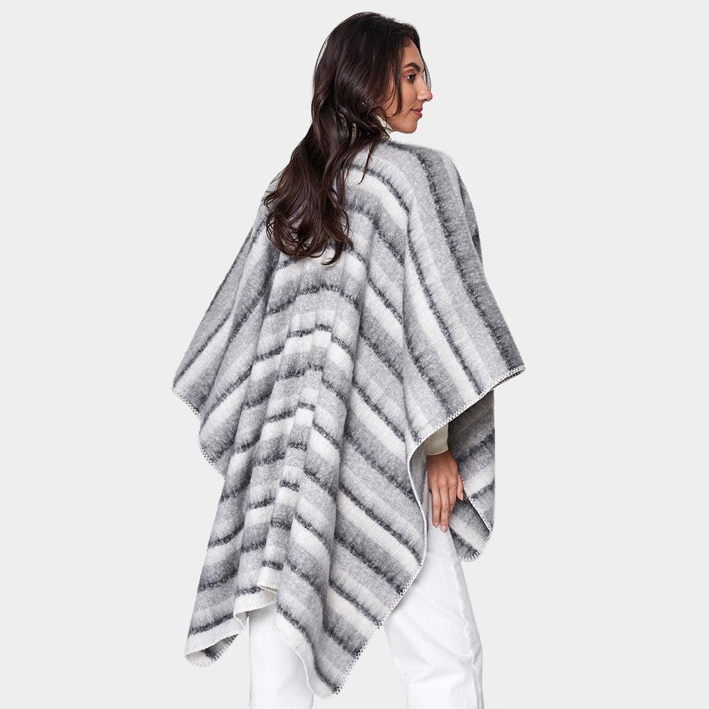 Gray Cozy Striped Three Tone Ruana Poncho - Jewelry Store by Erik Rayo