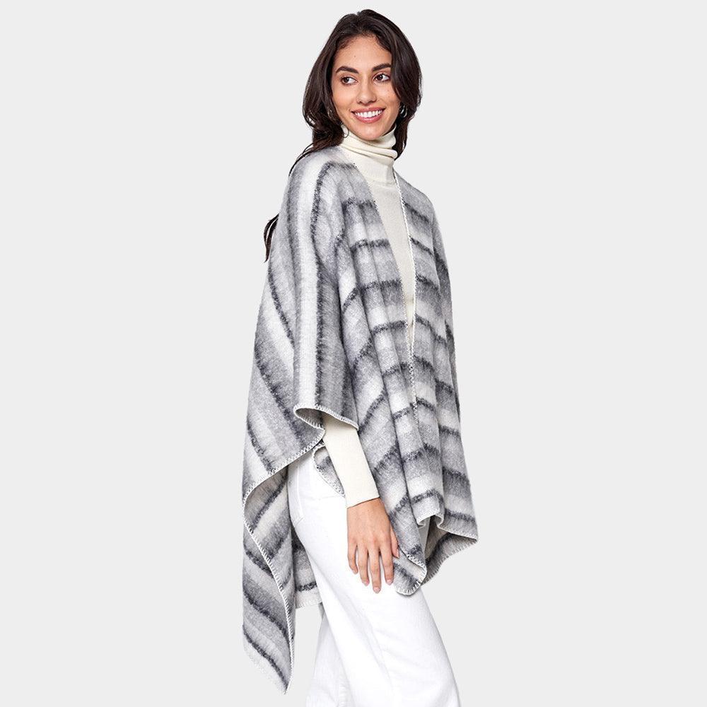 Gray Cozy Striped Three Tone Ruana Poncho - Jewelry Store by Erik Rayo