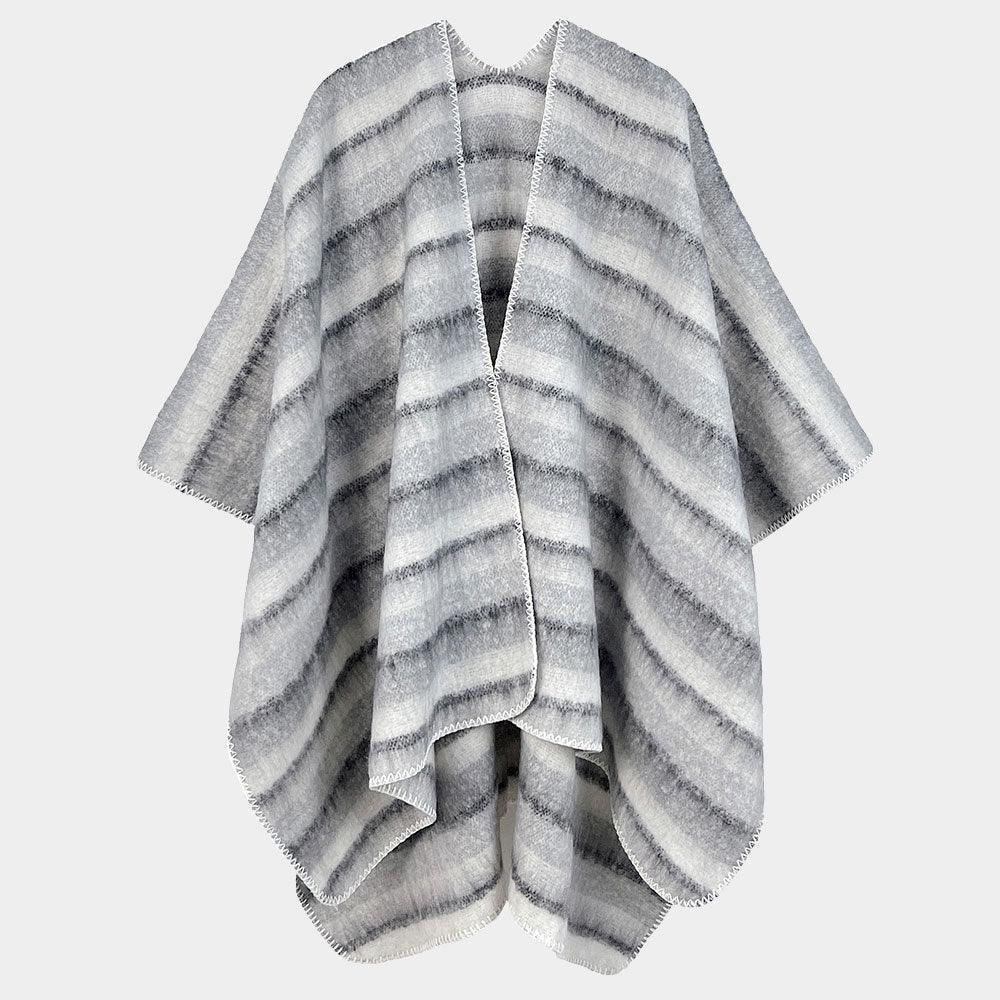 Gray Cozy Striped Three Tone Ruana Poncho - Jewelry Store by Erik Rayo
