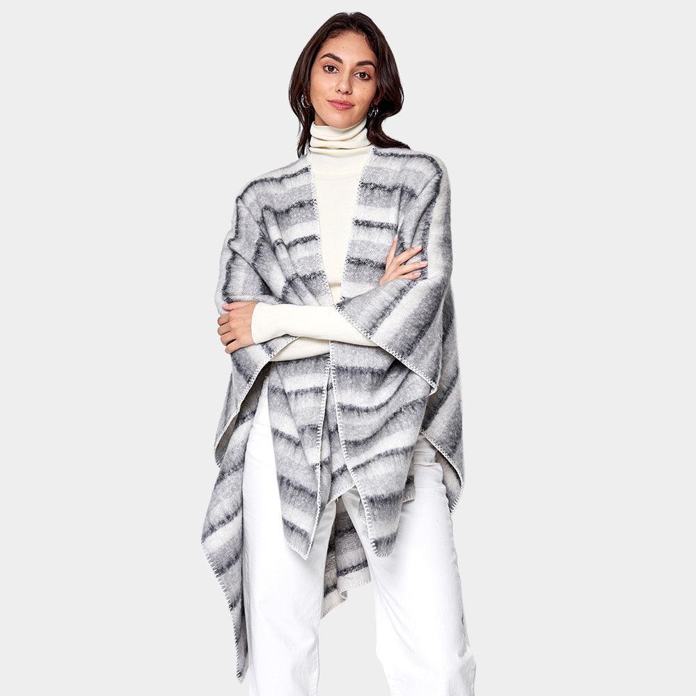 Gray Cozy Striped Three Tone Ruana Poncho - Jewelry Store by Erik Rayo