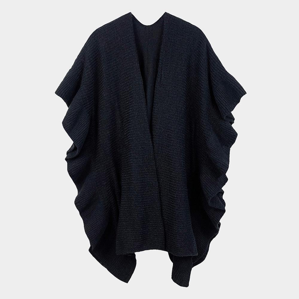 Black Reversible Ruffle Sleeves Knit Ruana Poncho - Jewelry Store by Erik Rayo