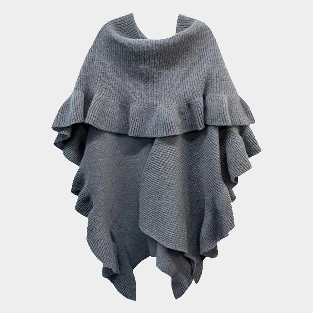 Gray Reversible Ruffle Sleeves Knit Ruana Poncho - Jewelry Store by Erik Rayo