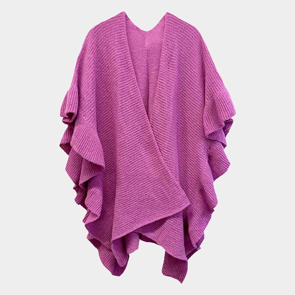 Pink Reversible Ruffle Sleeves Knit Ruana Poncho - Jewelry Store by Erik Rayo