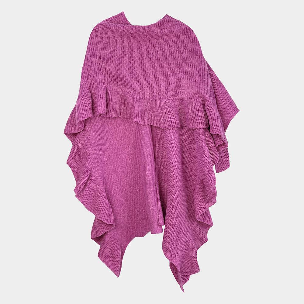 Pink Reversible Ruffle Sleeves Knit Ruana Poncho - Jewelry Store by Erik Rayo