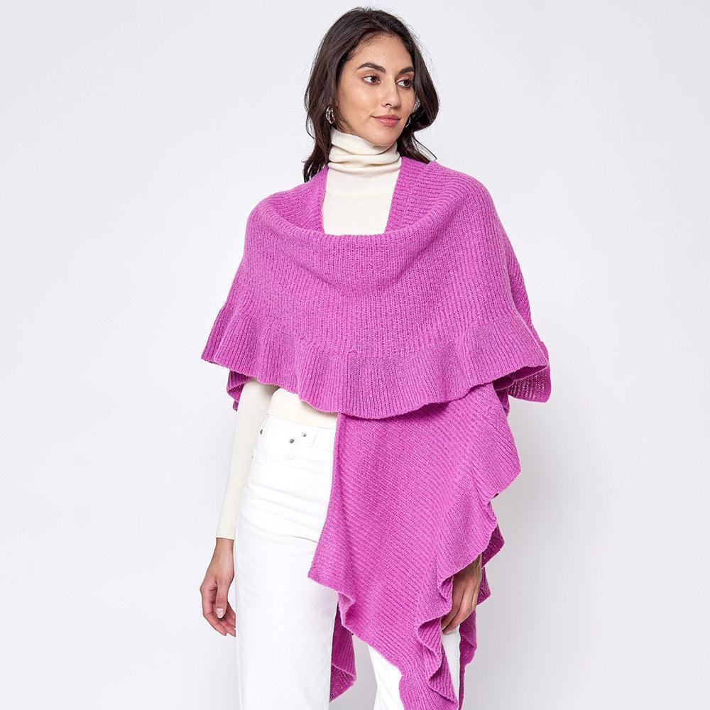 Pink Reversible Ruffle Sleeves Knit Ruana Poncho - Jewelry Store by Erik Rayo