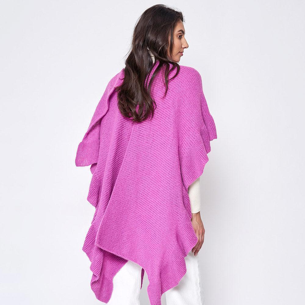Pink Reversible Ruffle Sleeves Knit Ruana Poncho - Jewelry Store by Erik Rayo