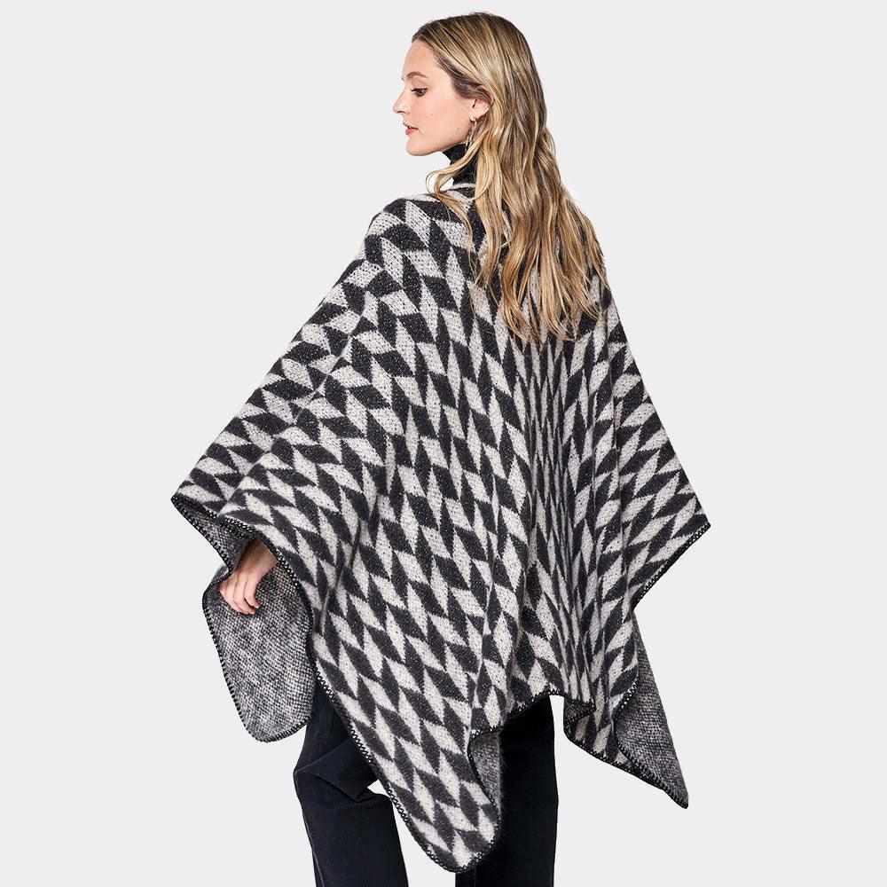 Black Geometric Patterned Knit Kimono Poncho - Jewelry Store by Erik Rayo
