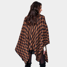 Load image into Gallery viewer, Brown Geometric Patterned Knit Kimono Poncho
