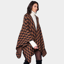 Load image into Gallery viewer, Brown Geometric Patterned Knit Kimono Poncho
