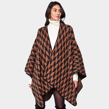 Load image into Gallery viewer, Brown Geometric Patterned Knit Kimono Poncho
