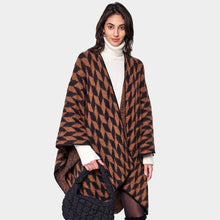 Load image into Gallery viewer, Brown Geometric Patterned Knit Kimono Poncho
