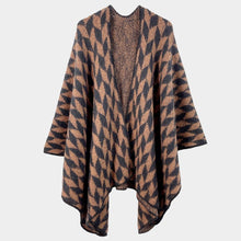 Load image into Gallery viewer, Brown Geometric Patterned Knit Kimono Poncho
