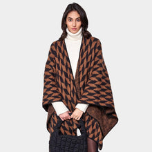 Load image into Gallery viewer, Brown Geometric Patterned Knit Kimono Poncho

