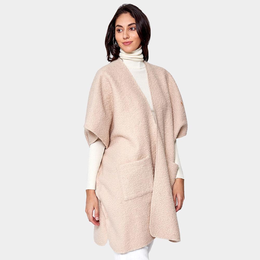 Ivory Front Pockets Open Ruana Kimono Poncho - Jewelry Store by Erik Rayo