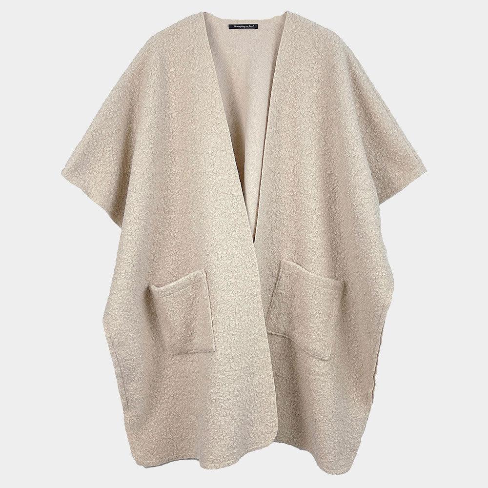 Ivory Front Pockets Open Ruana Kimono Poncho - Jewelry Store by Erik Rayo