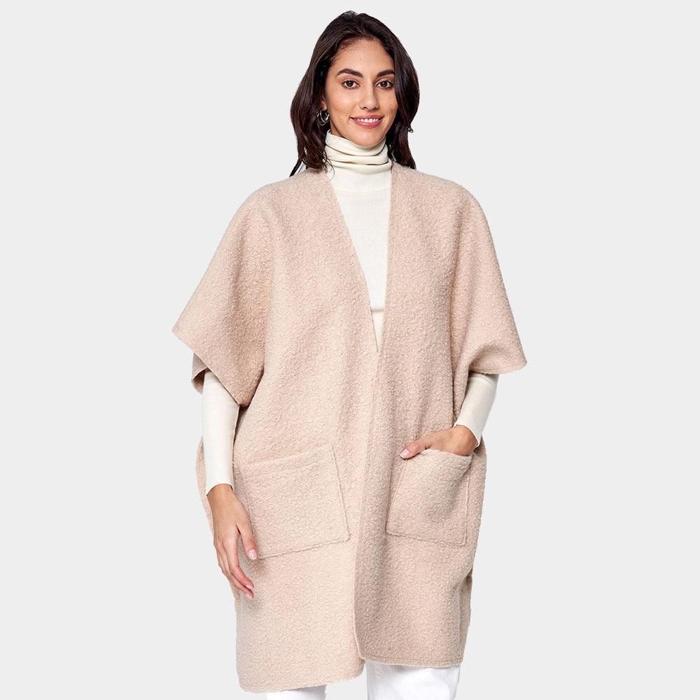 Ivory Front Pockets Open Ruana Kimono Poncho - Jewelry Store by Erik Rayo