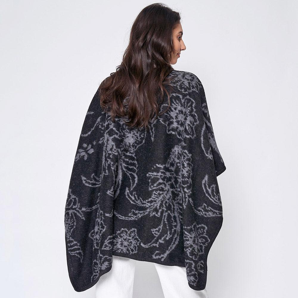 Black Floral Patterned Woven Ruana Poncho - Jewelry Store by Erik Rayo