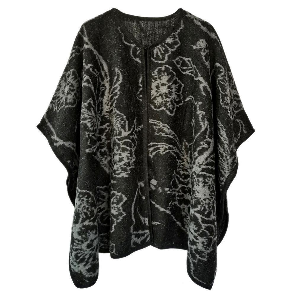 Black Floral Patterned Woven Ruana Poncho - Jewelry Store by Erik Rayo