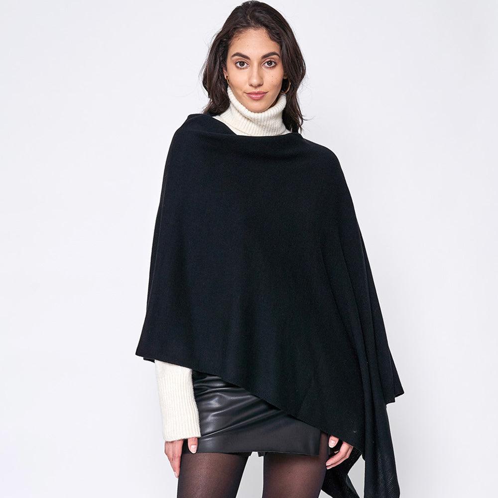 Black Solid Scarf Poncho