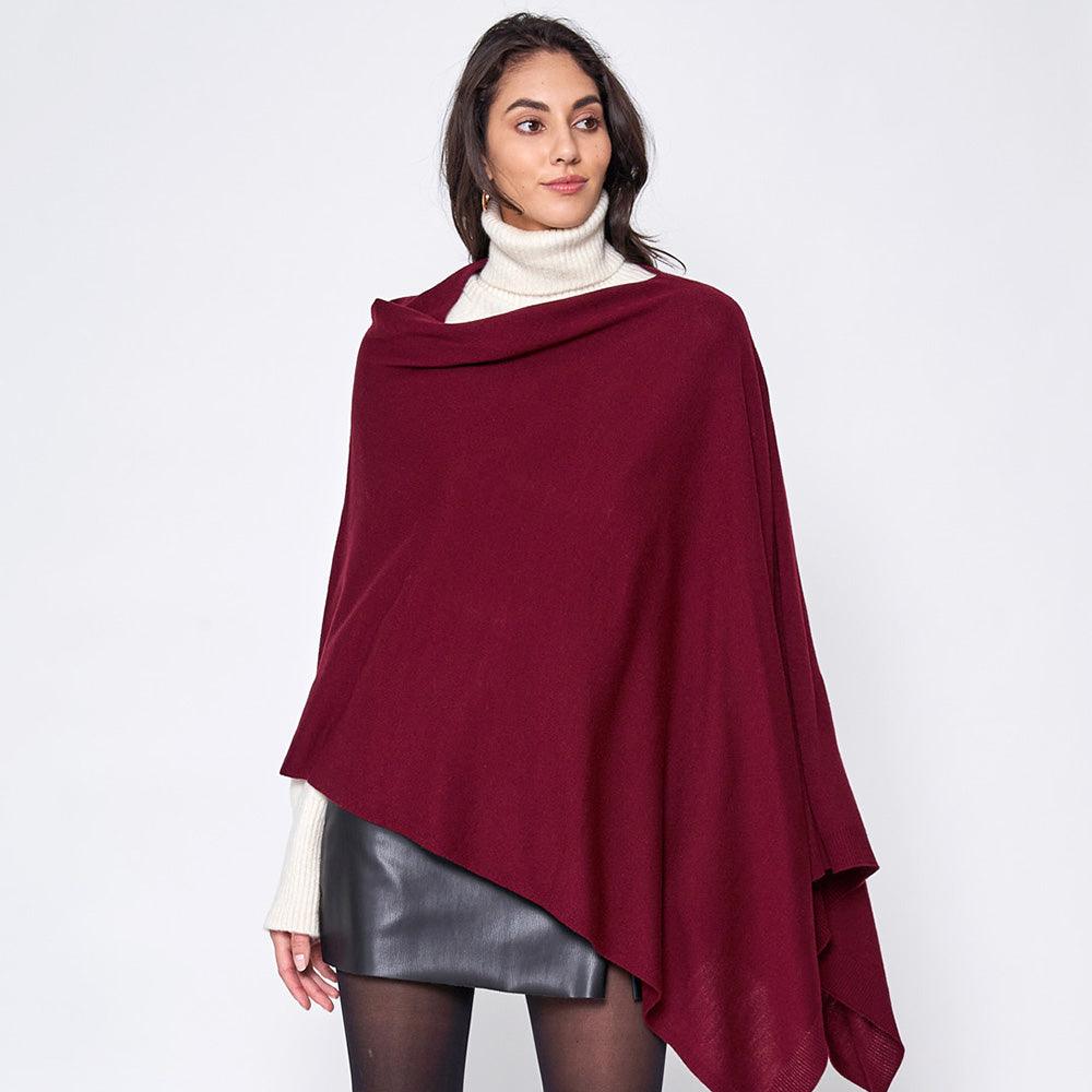 Burgundy Solid Scarf Poncho