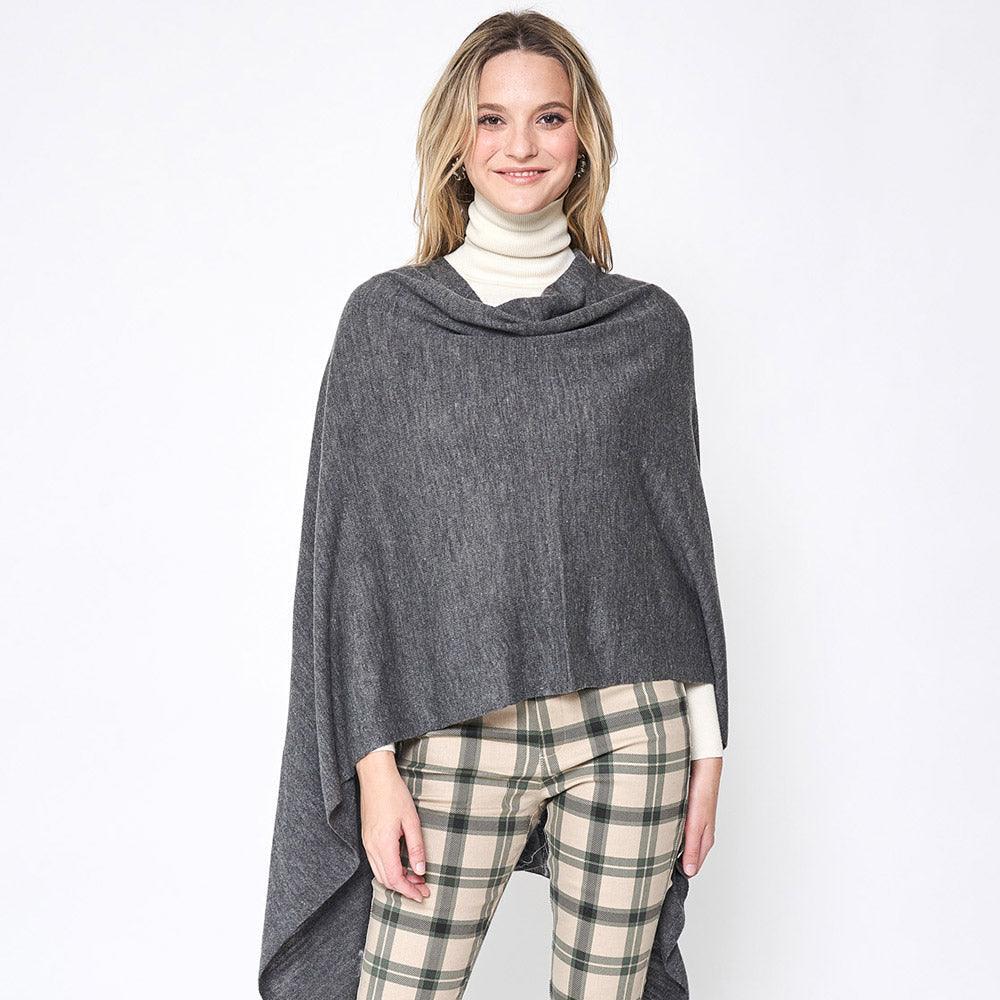 Charcoal Solid Scarf Poncho